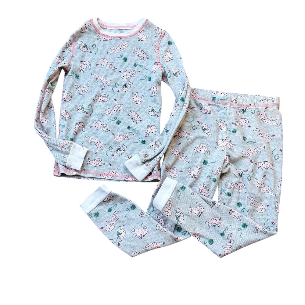 Cuddl Duds Thermal Pajama Set Kids Size M Gray Pink Leopard Excellent Thermal